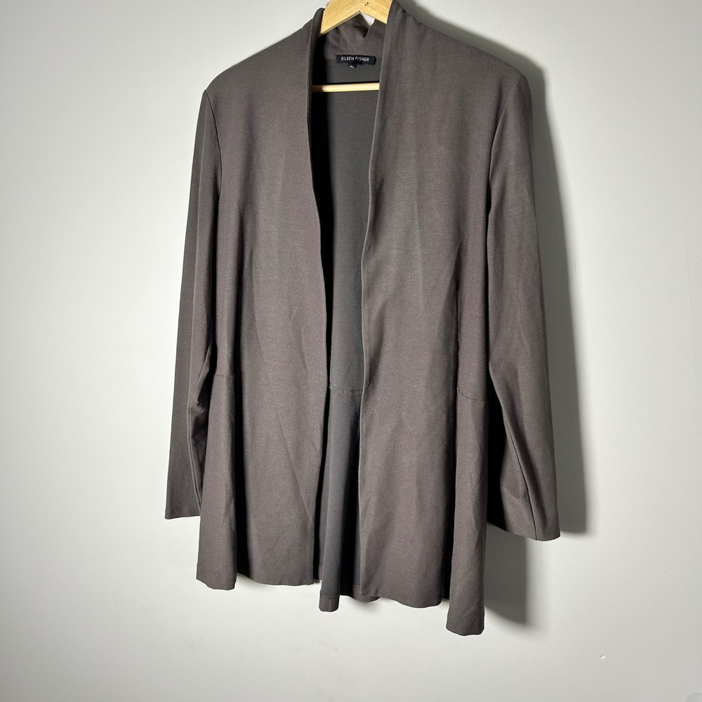 Eileen Fisher Open Cardigan Women M Gray Drape Layer Timeless Office Versatile